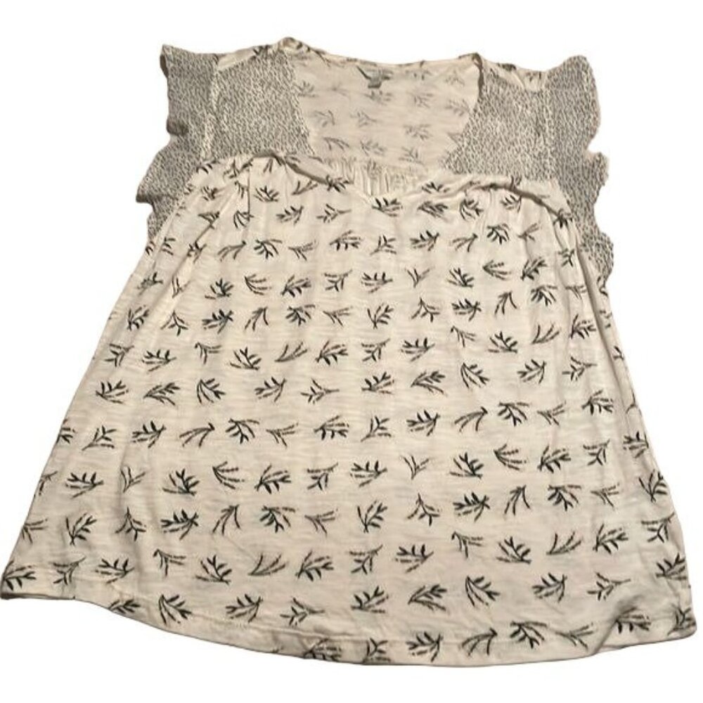 Lucky Brand Ruffled Sleeves  XS White Black  Print Cotton Modal Western Horse
